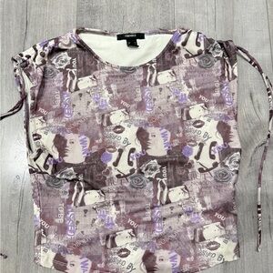 Forever 21 Women's Graphic Print Top - Purple and Brown